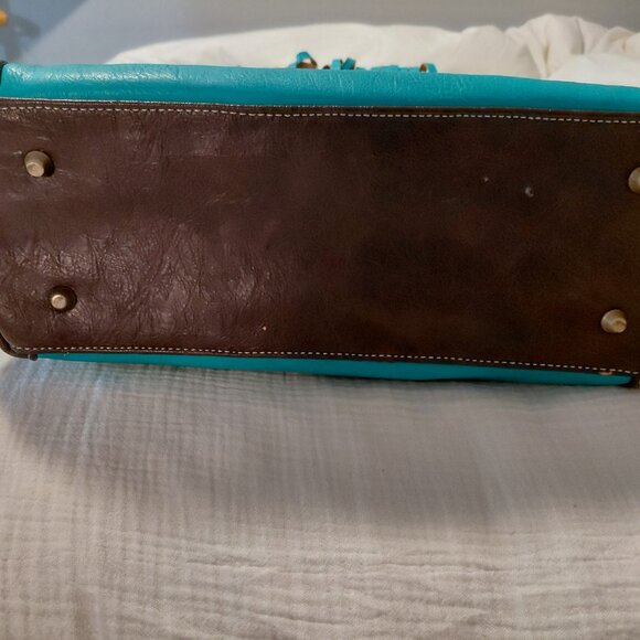 Teal and Brown Two Strap Shoulder Bag - Picture 6 of 10